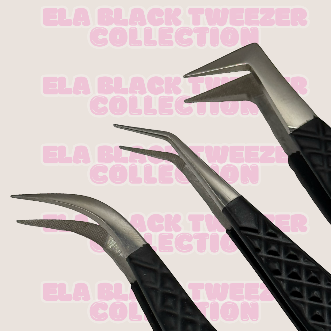 BLACK L SHAPED VOLUME TWEEZER- FIBER TIP