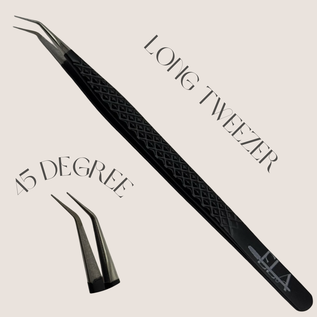 BLACK LONG 45 DEGREE ANGLE TWEEZER- FIBER TIP